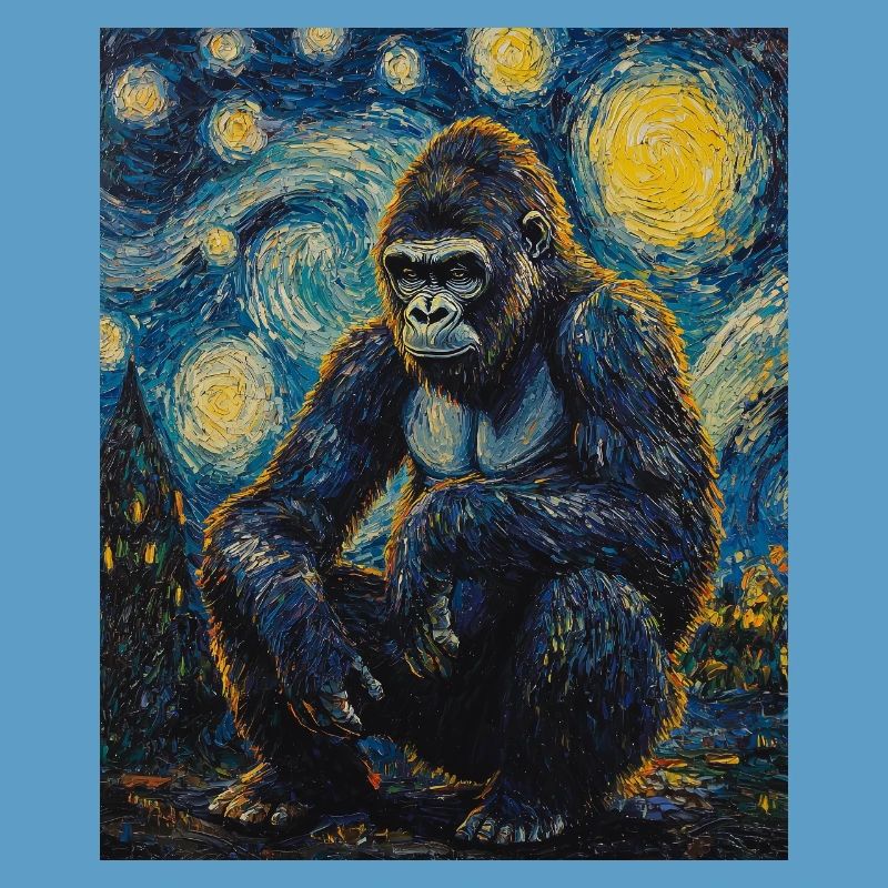 Gorilla Gorillas Monkey Van Gogh Style Starry Night