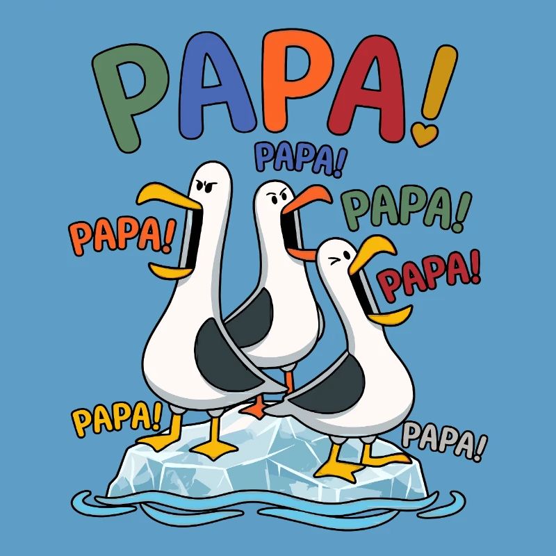 Lustige Papa Möwen auf Eisscholle - Comic Design