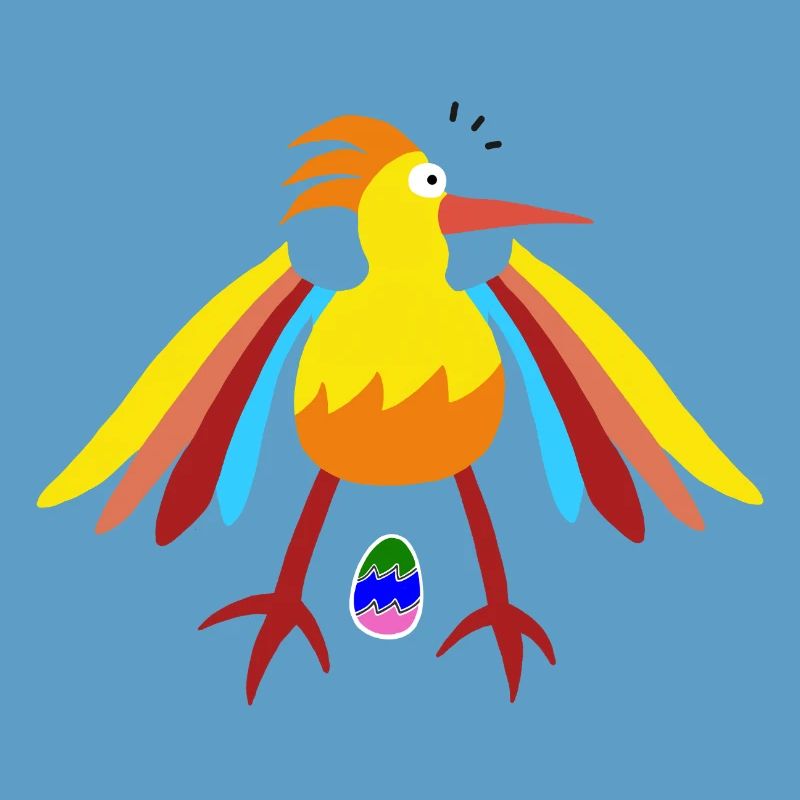 Rainbow Feathered Bird with Egg Illustration