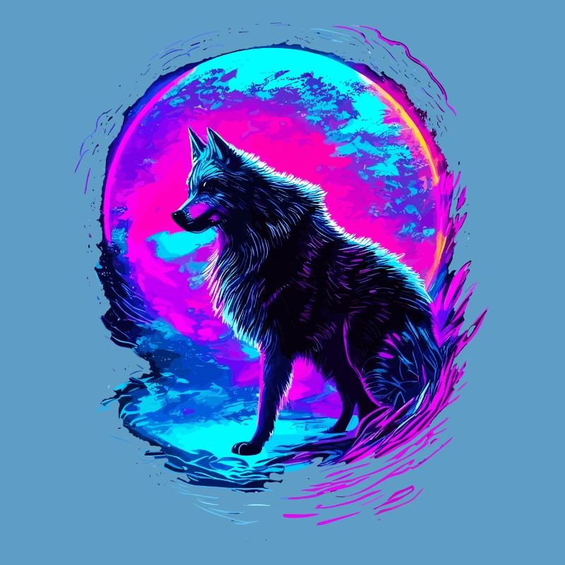 Wolf Neon Moon Synthwave
