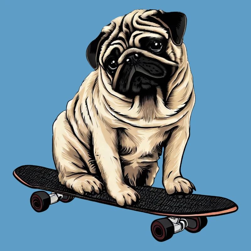 Pug on the skateboard: cute rolling fun