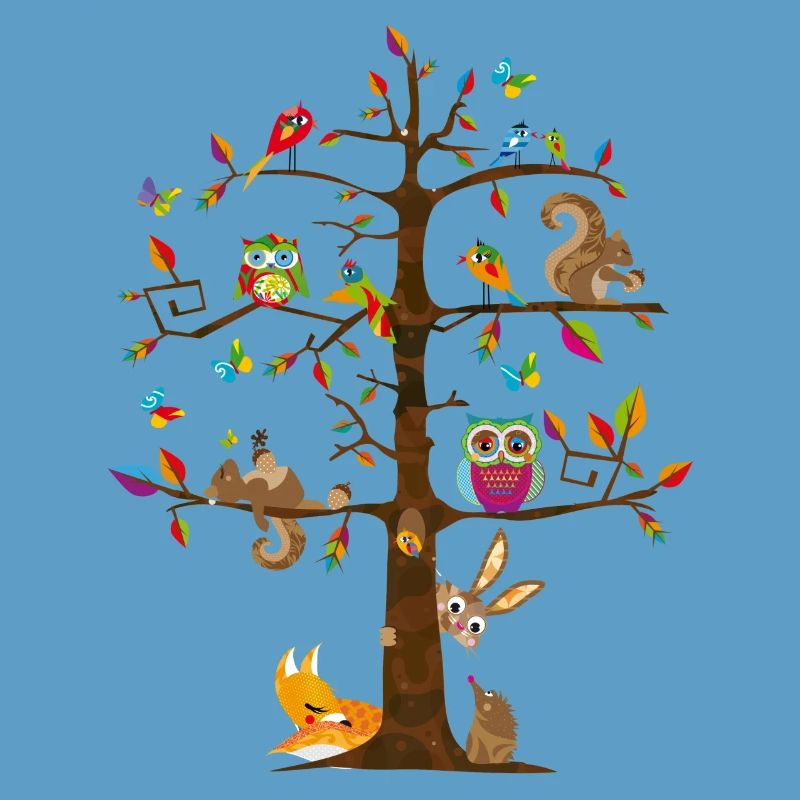 colorful animals on a tree