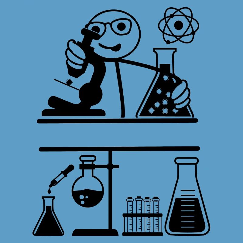 Lab with stickmen looking into microscope