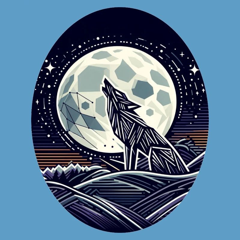 Geometric Wolf and Full Moon
