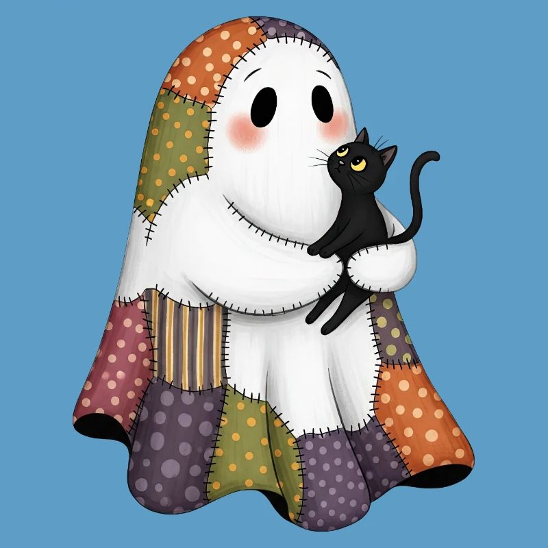 Patchwork fantôme avec chat noir