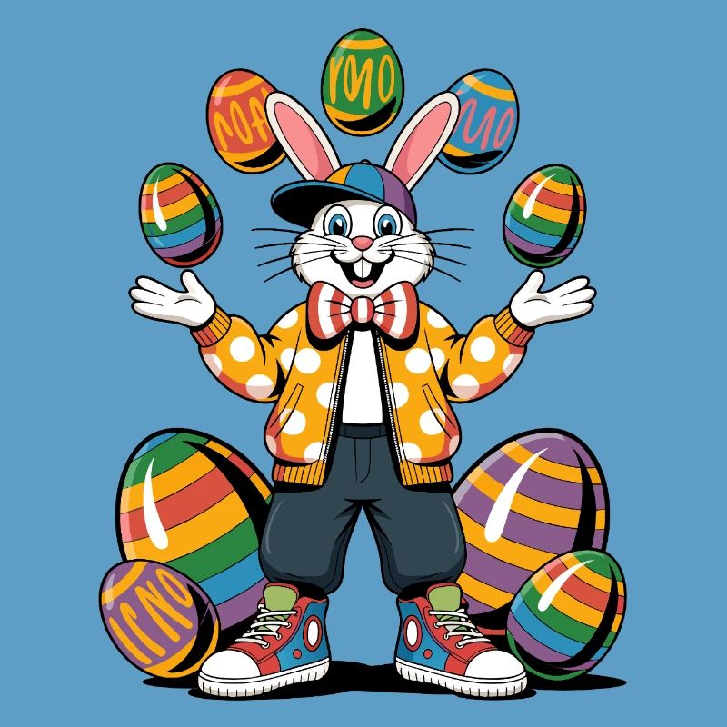 Colorful Easter bunny with egg wreath