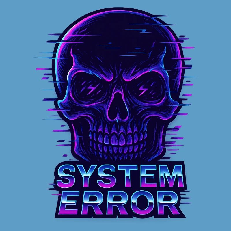 Neon Glitch Skull with System Error Text