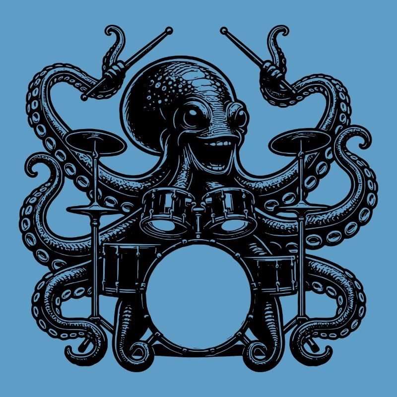 Charming octopus on drums