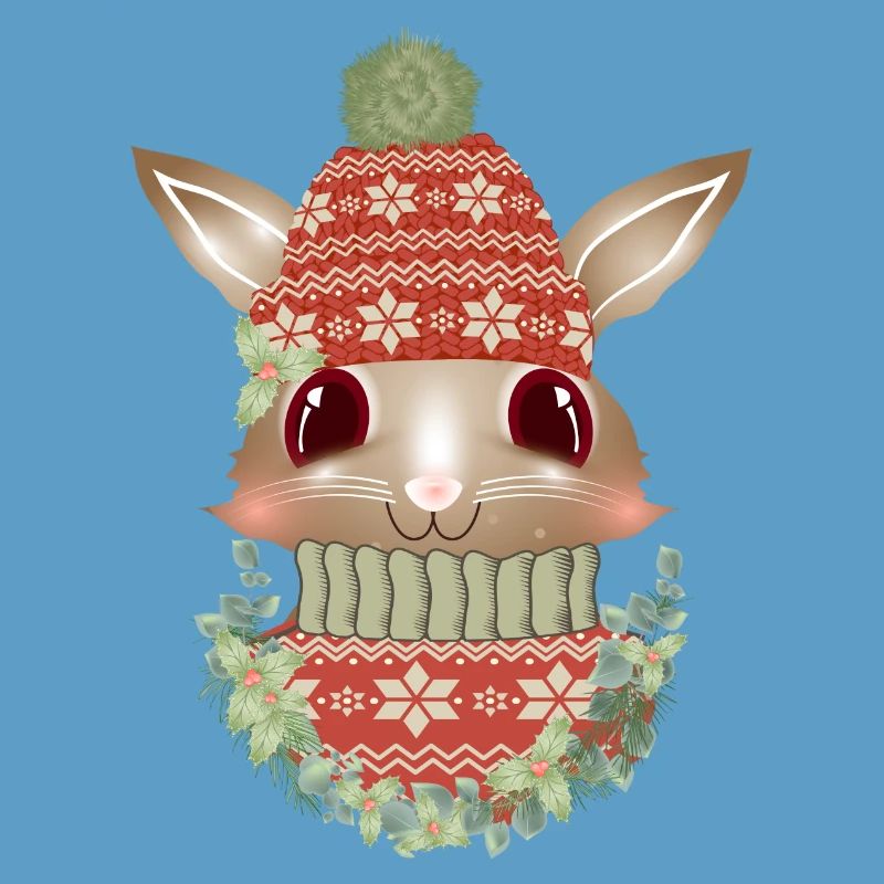 lapin brun avec pull, bonnet et couronne