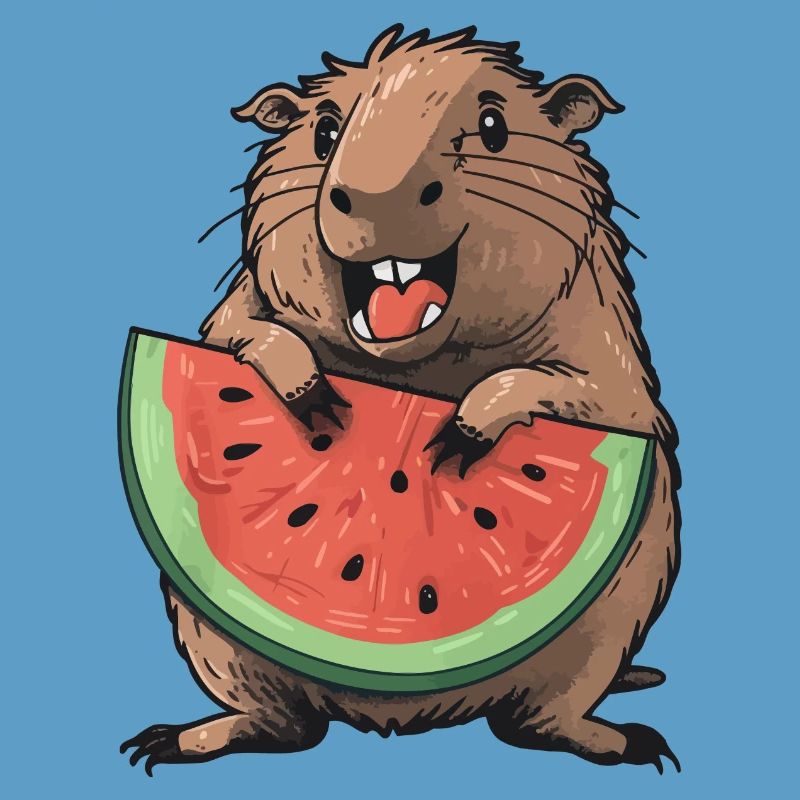 Capybara mangeant de la pastèque