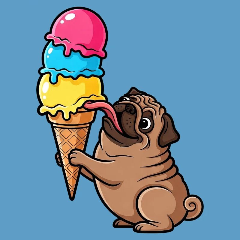 Süßer Mops mit Eis Eiskugel Sommer Cartoon