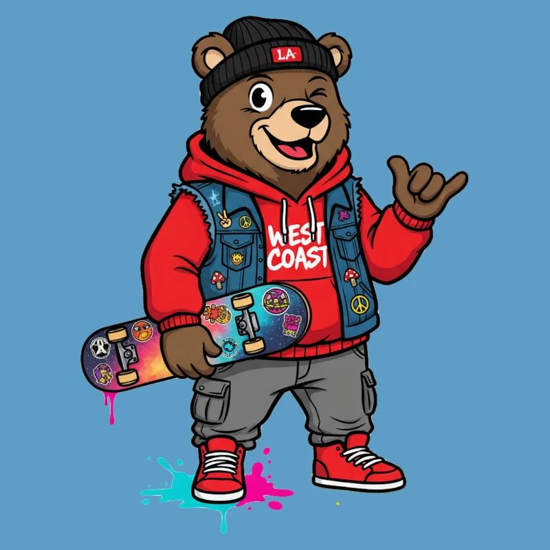 Wave Bear Skateboard Graffiti Pullover Hoodie