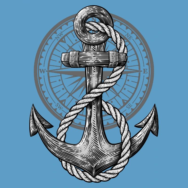 Anchor with compass, maritime design for skipper