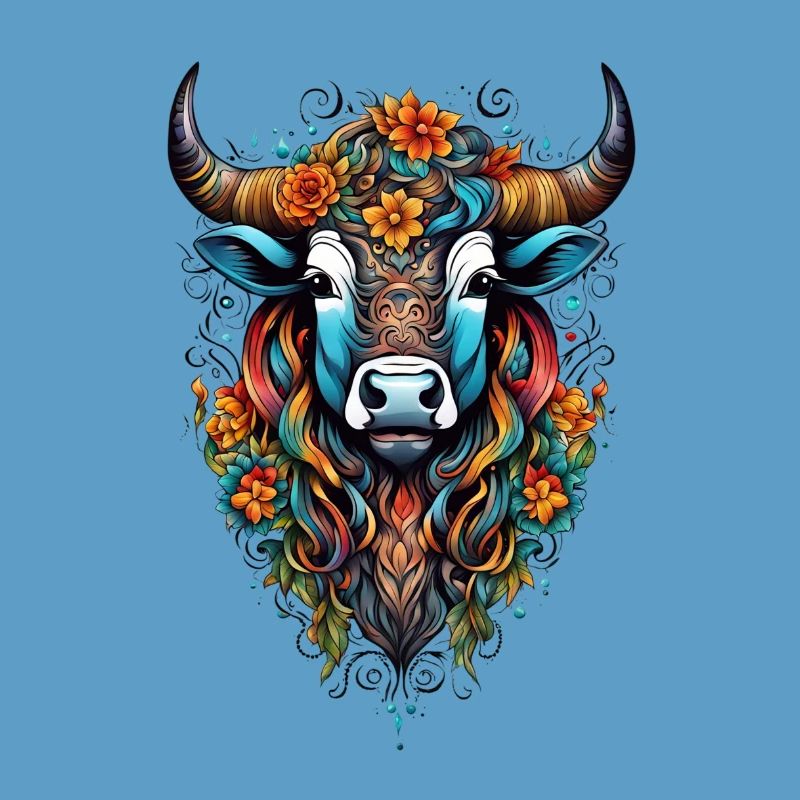 Bison couvert de fleurs dans un éclat de couleurs