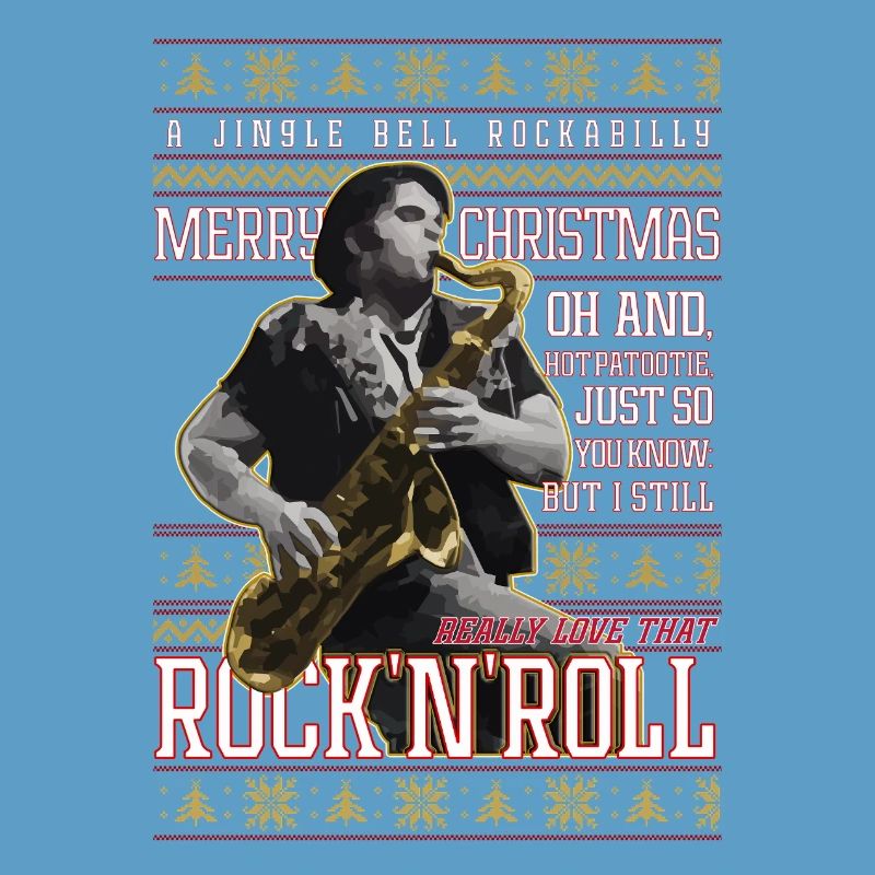 Eddie Rockabilly Saxophon Hässlicher Weihnachtspullover