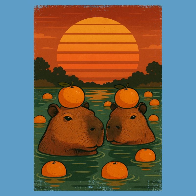 Capybara with orange on her head