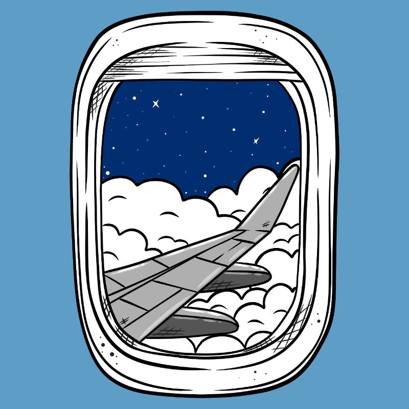 Night flight over cloud windows