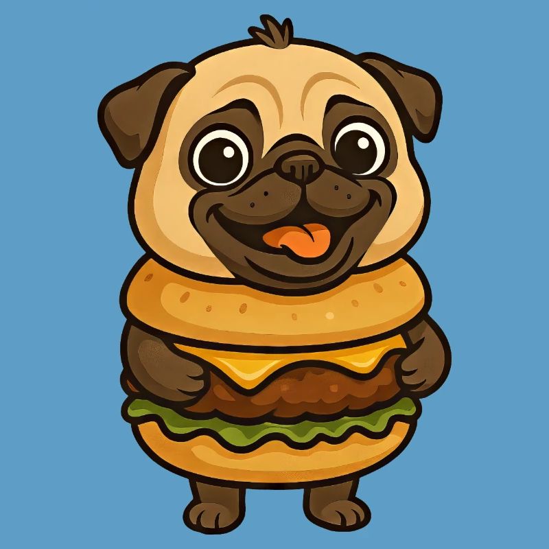 Funny Pug with Hamburg Cheeseburger Mythical Creature