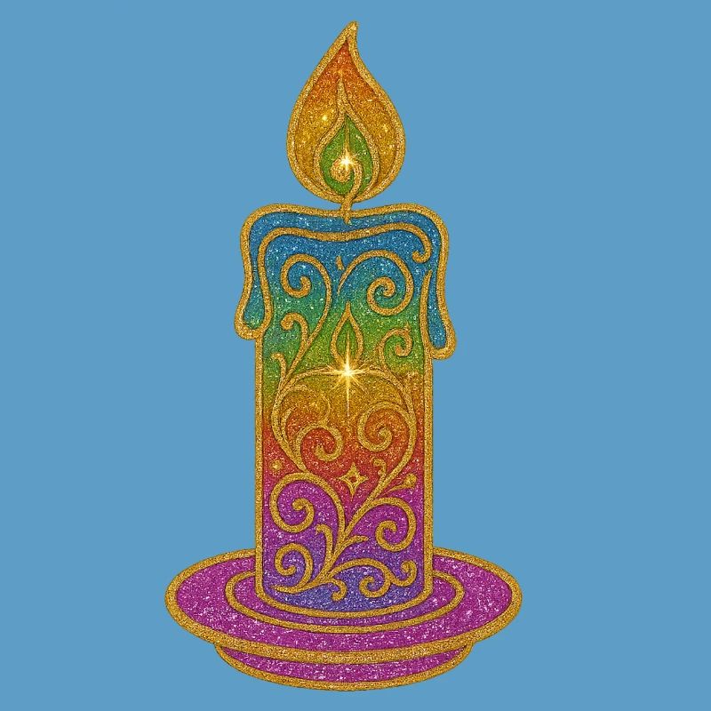 Rainbow Candle Flame Glitter Design