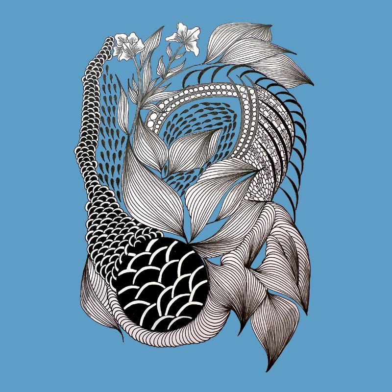 Black and White Leaf Snake Pattern