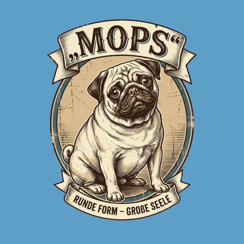 Mops Vintage – Runde Form, Große Seele