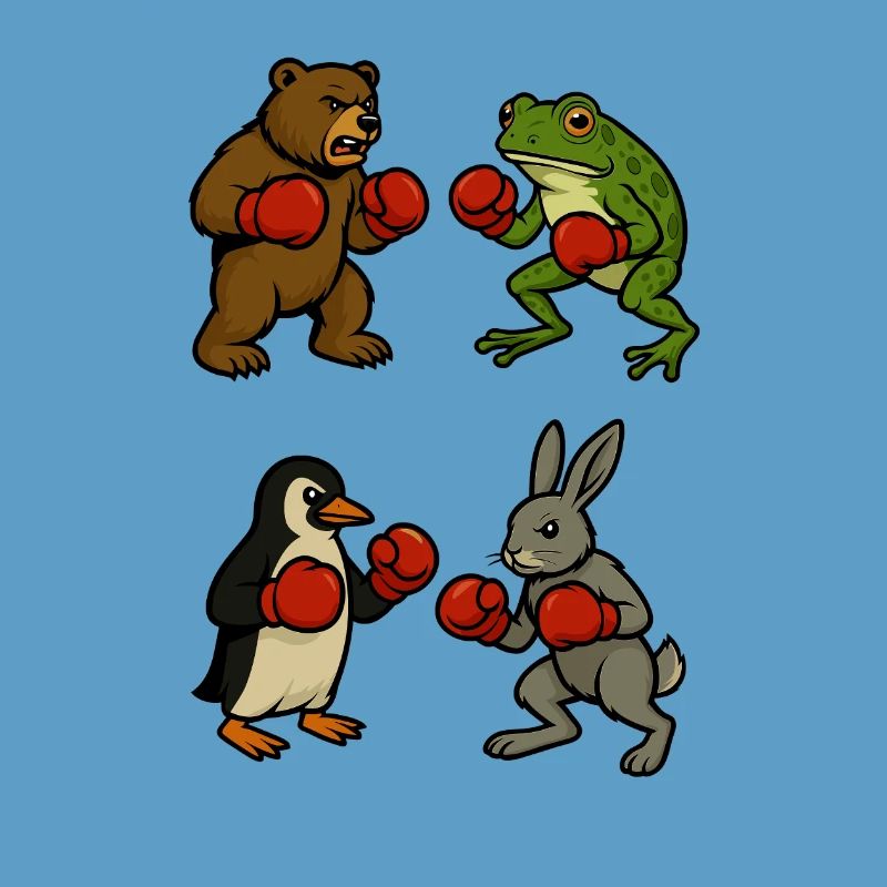 Bear Frog Penguin Bunny Boxing Boxing Ring Fight
