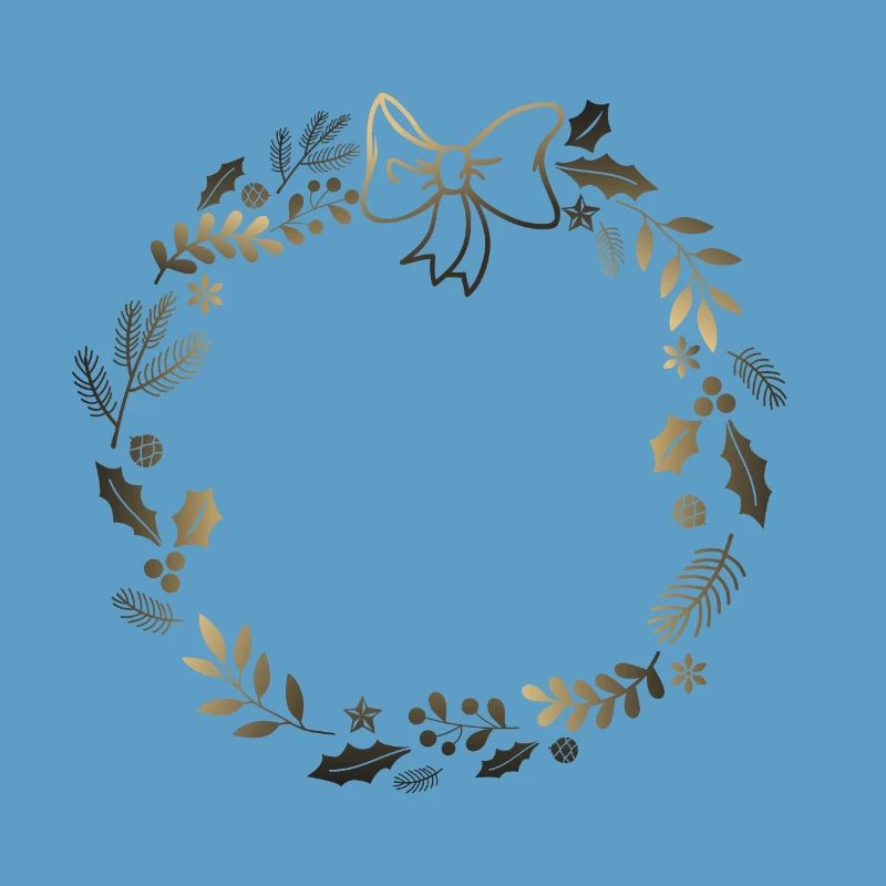 Couronne festive dorée avec ruban