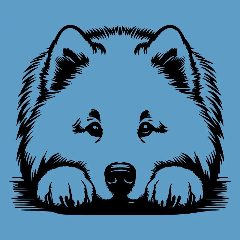 Samoyed head with paws