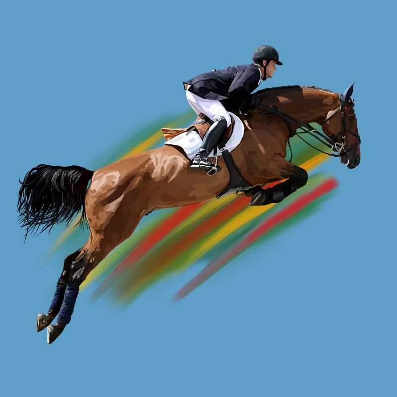 Cavalier de saut d’obstacles à rayures arc-en-ciel