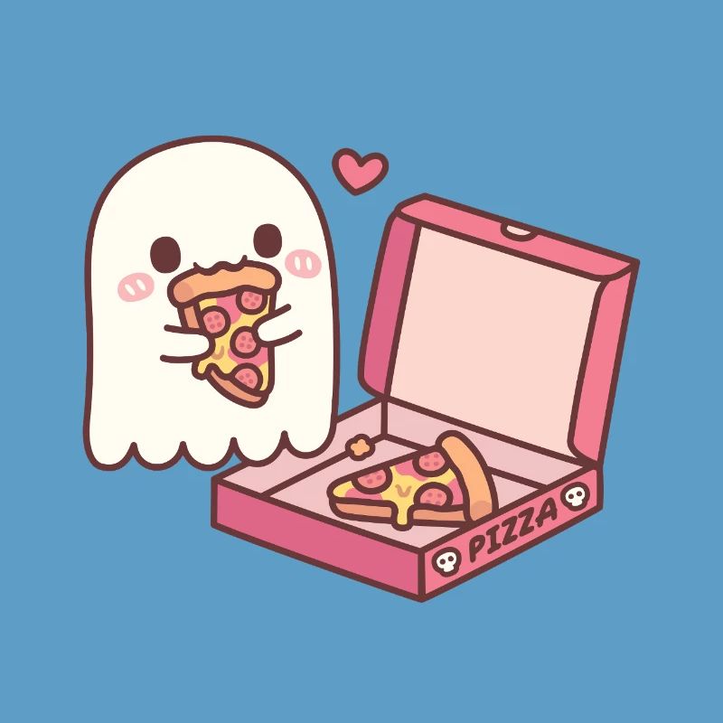 Fantôme mignon mangeant de la pizza drôle