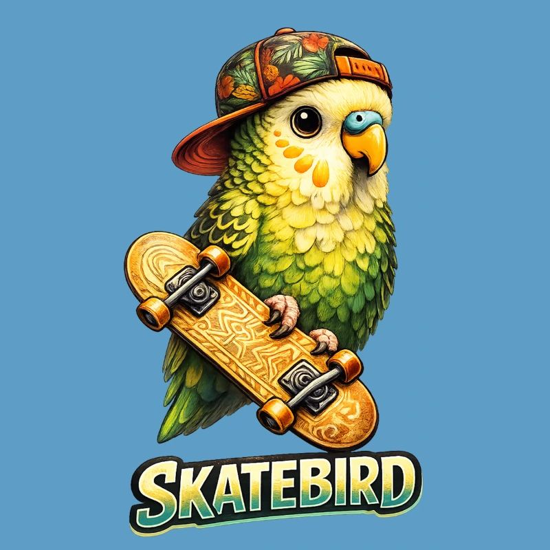 Skatebird – Tropical Parrot with Skateboard & Ca