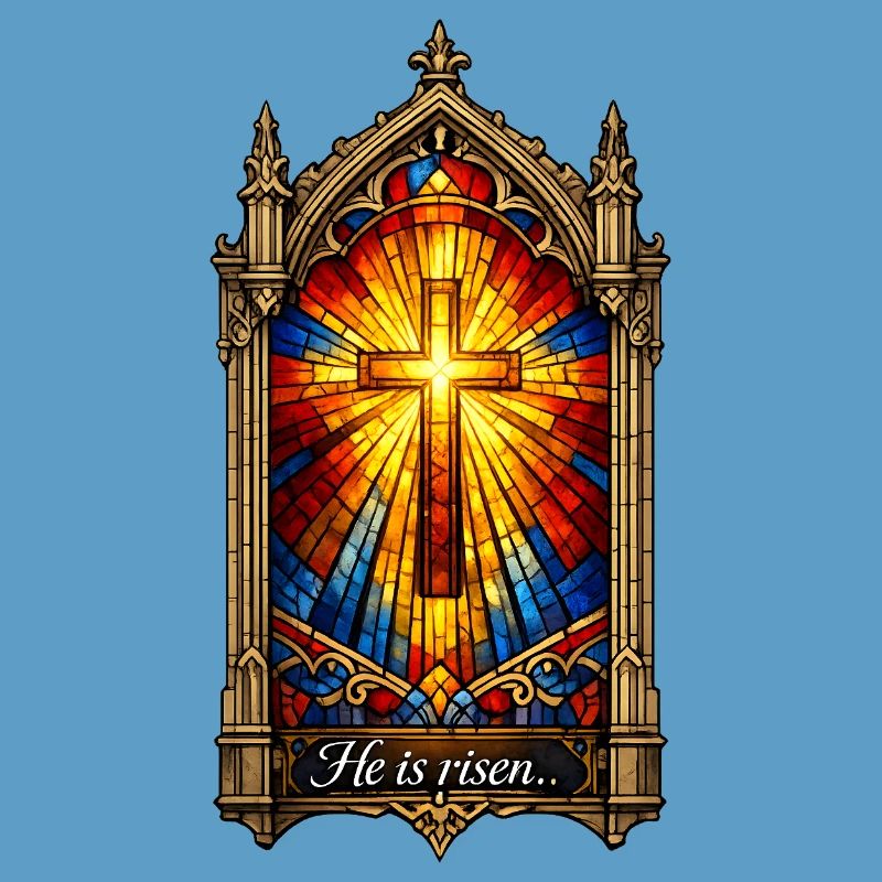 He is Risen Cross in Stained Glass Window Easter