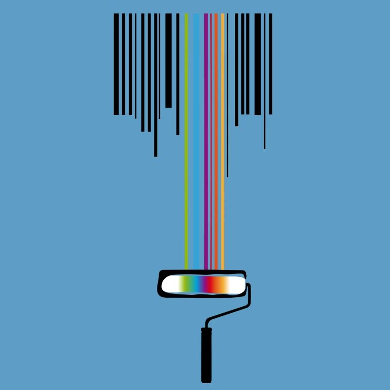 A paint roller with a bar code