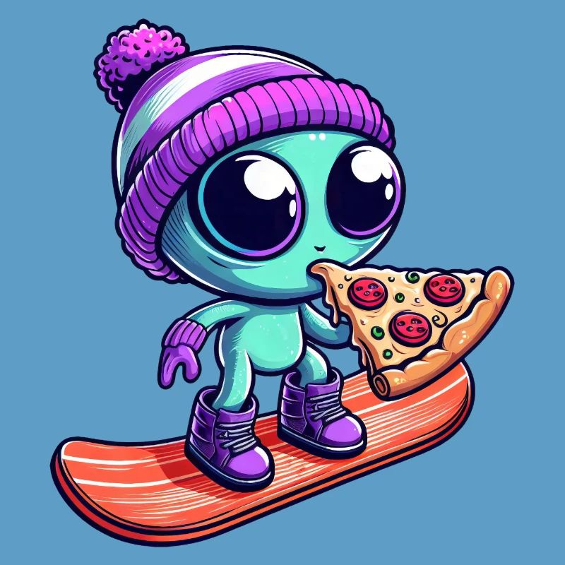 Cool alien with wool hat snowboarder