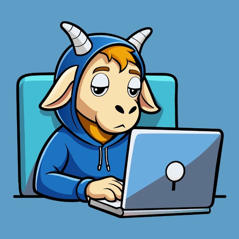 Une mignonne chèvre hacker dort dans un sweat à capuche devant le PC