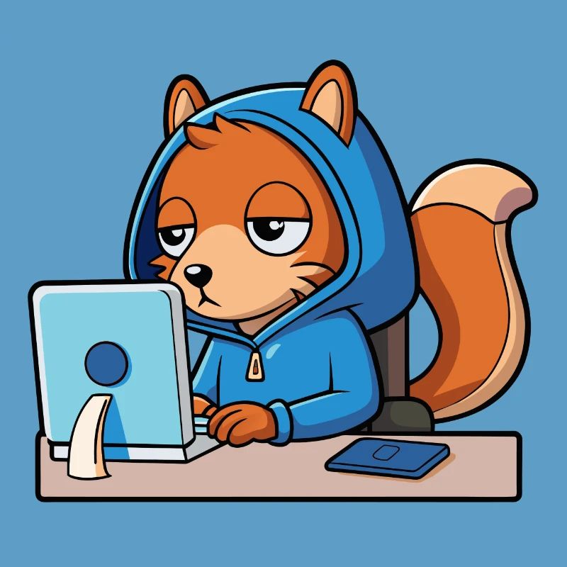 Mignon hacker écureuil dans un sweat à capuche devant le PC