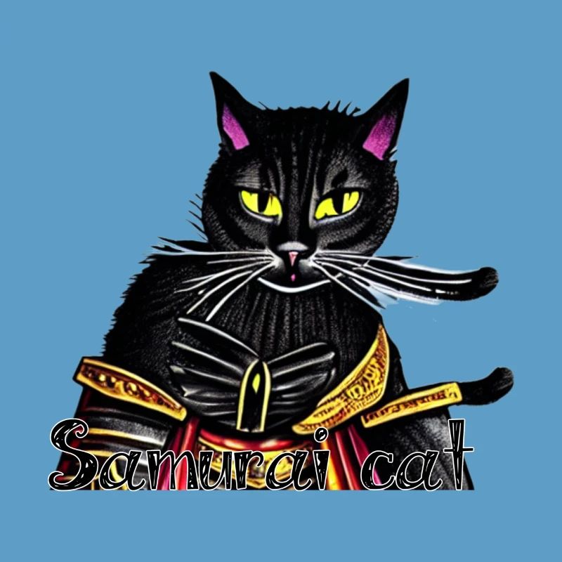 Chat samouraï avec une armure dorée