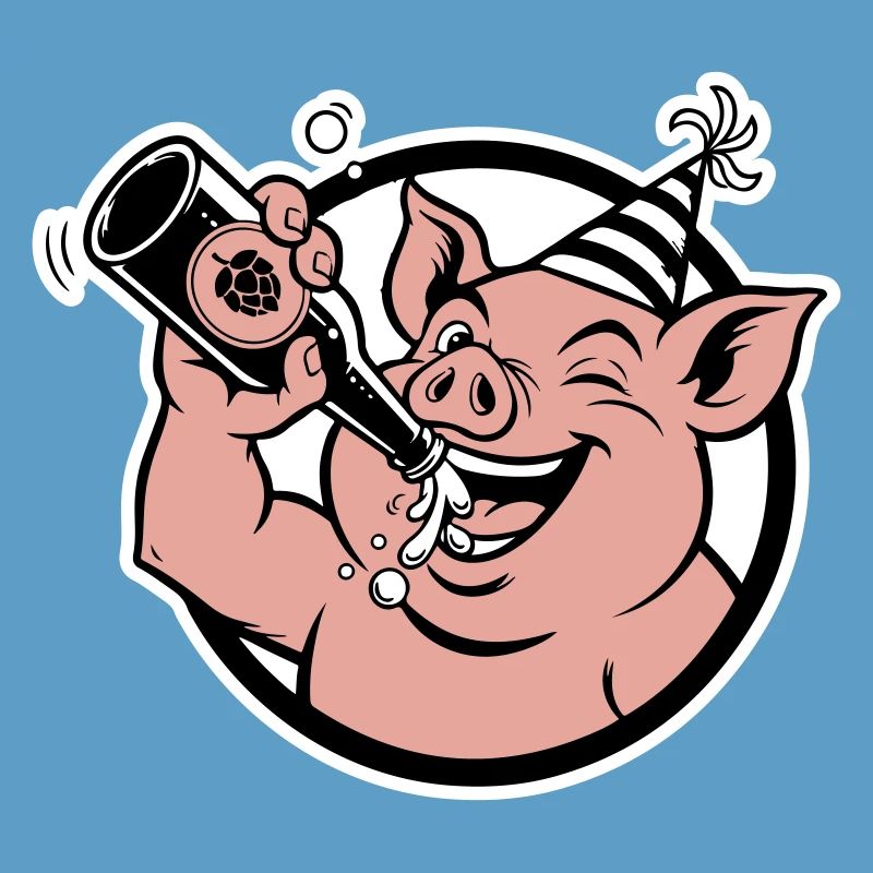 Cochon avec bouteille de célébration