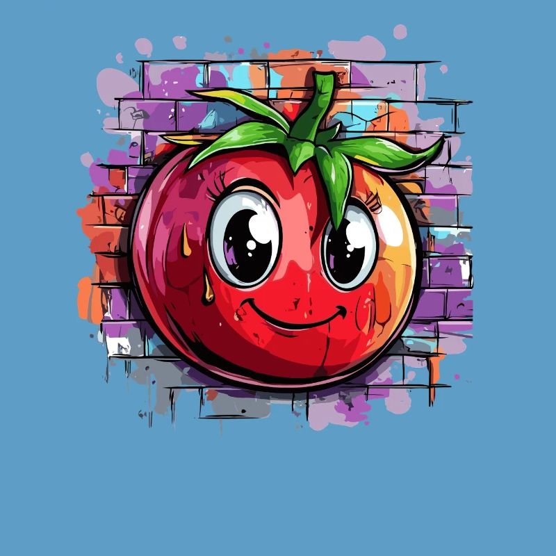 Tomate devant un mur de graffitis