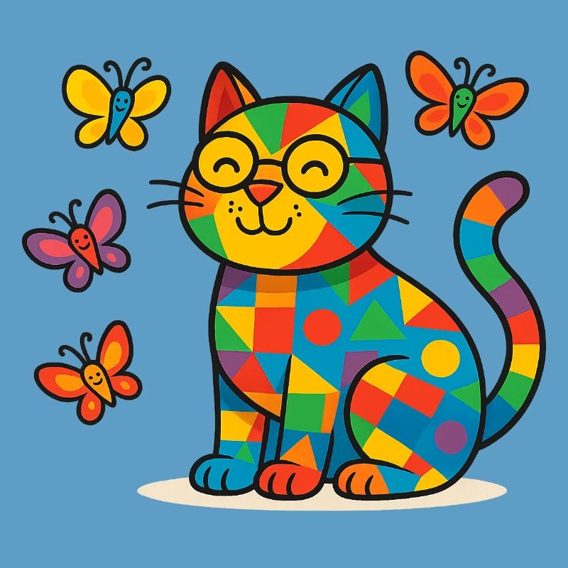 Chat patchwork et papillons