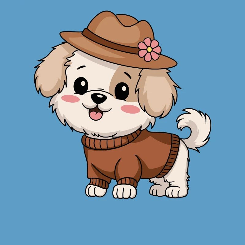 Chien mignon avec chapeau et pull