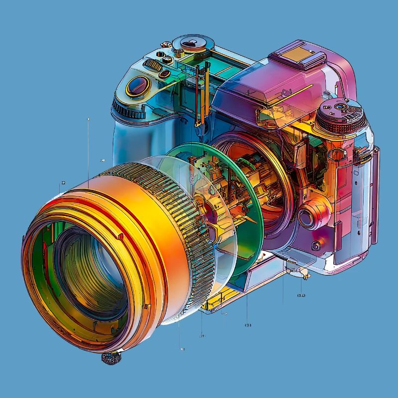 Caméra arc-en-ciel comme conception CAO dans l’explosion de couleurs