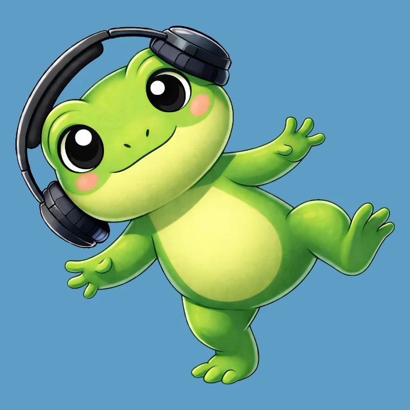 Crapaud grenouille mignon avec une technologie de danse casque