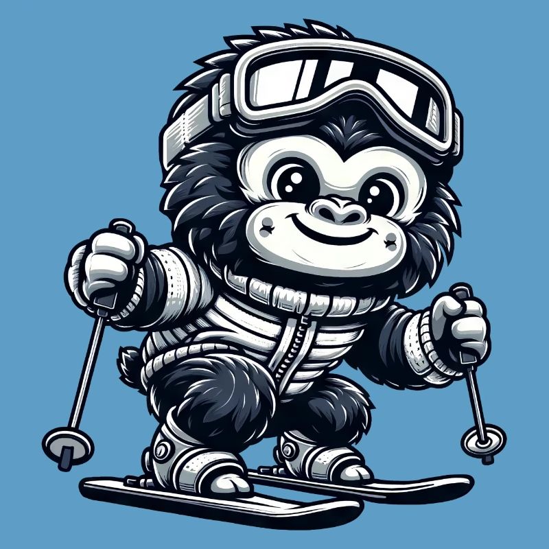 Monkey Gorilla Chimpanzee Ski Skier Design