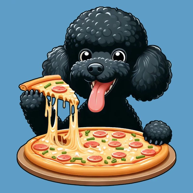 Comic Poodle with Pizza
