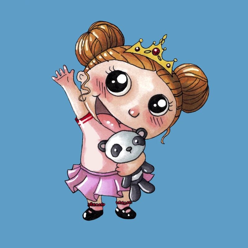 Winkendes Comic Mädchen mit Panda
