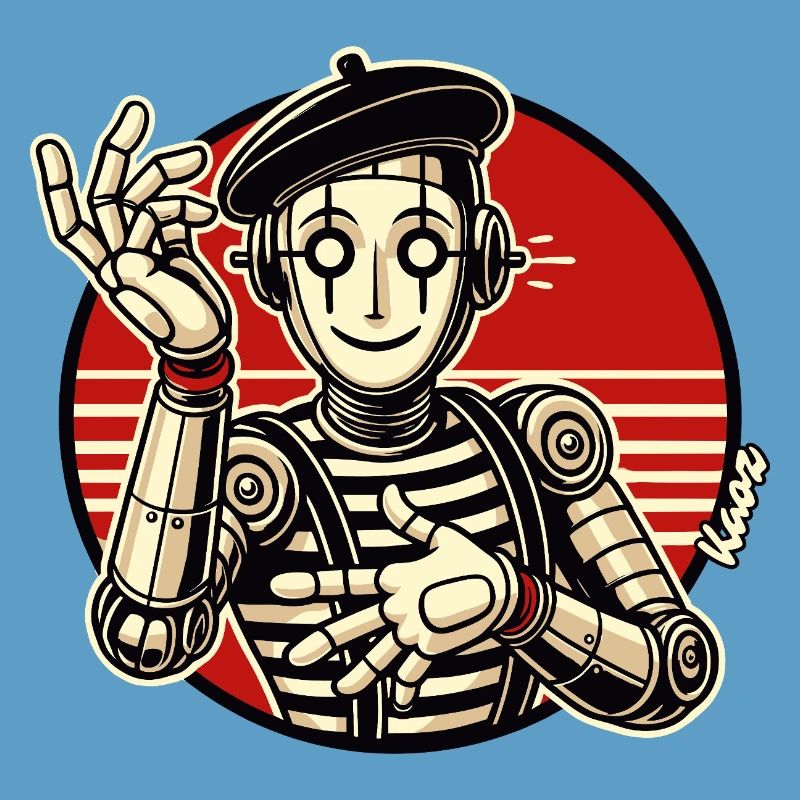 Pantomime de robots rétro avec béret dans le style de la bande dessinée
