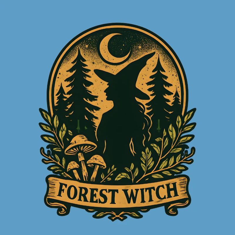 Forest witch silhouette in the moonlight
