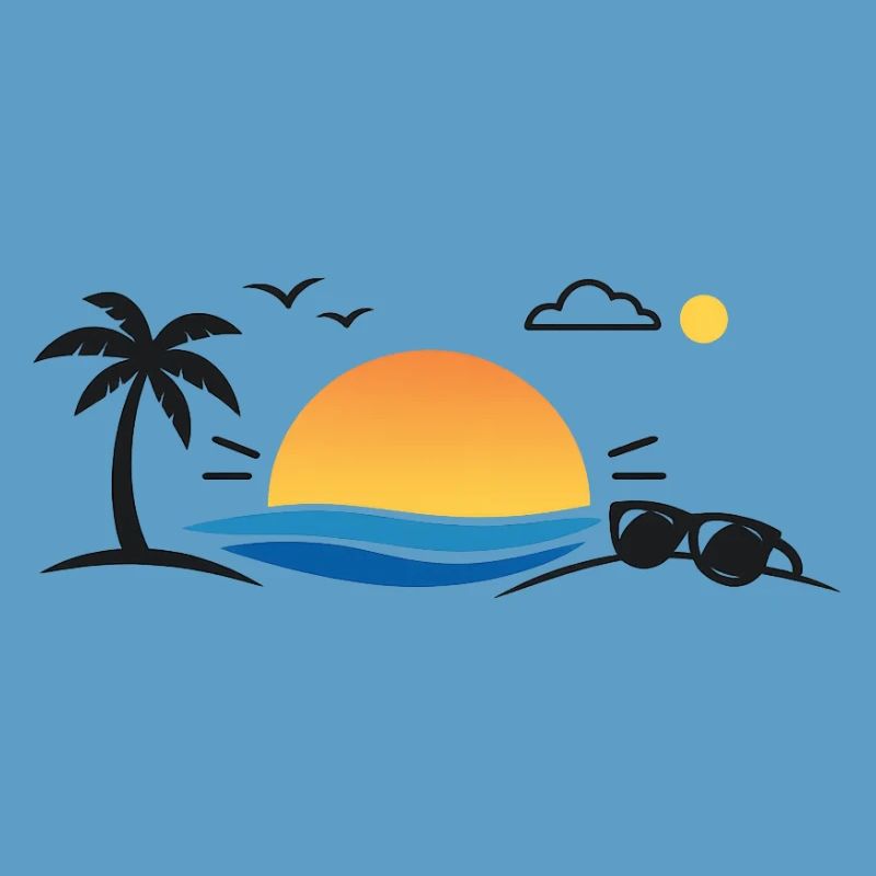 Sunset over palm tree beach
