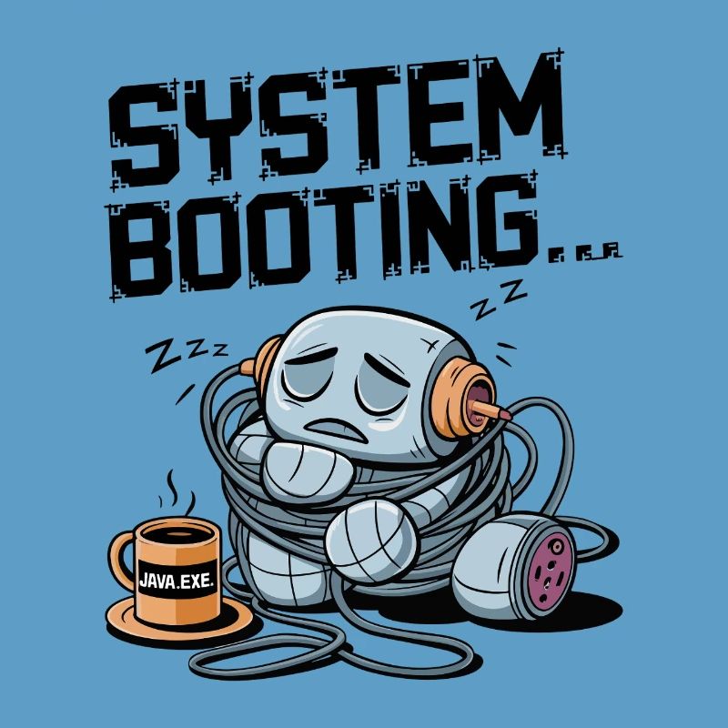Schläfriger Roboter Booten mit Java.exe Kaffee – Lustig